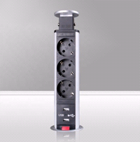 Выдвижной врезной удлинитель 3 роз. с/з+ 2USB 2м d=60мм черный (М-2)